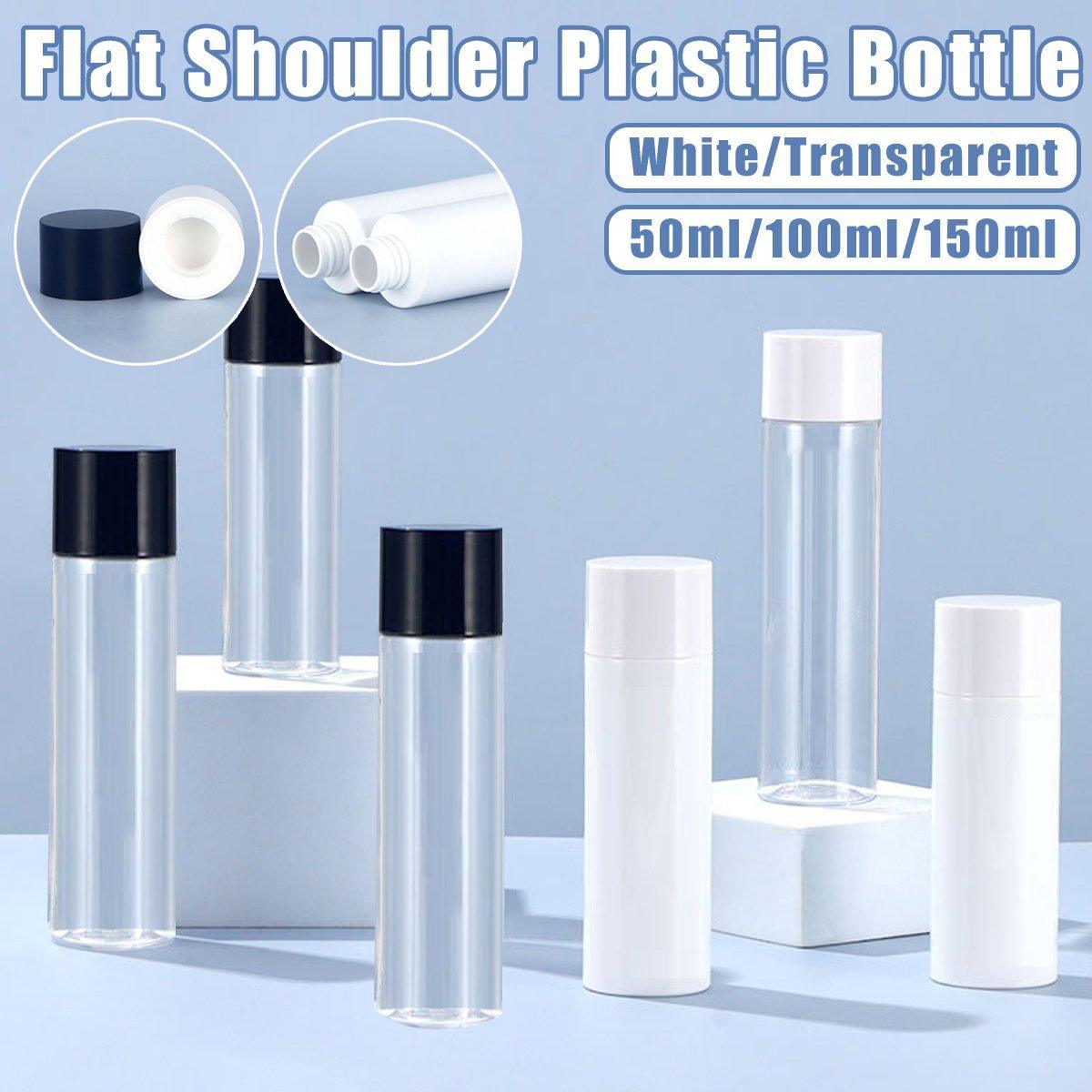 50/100/150ml Plastic Toner Lotion Bottles Refillable Travel Cosmetic Containers - Black Lid + White Bottle - 150ml