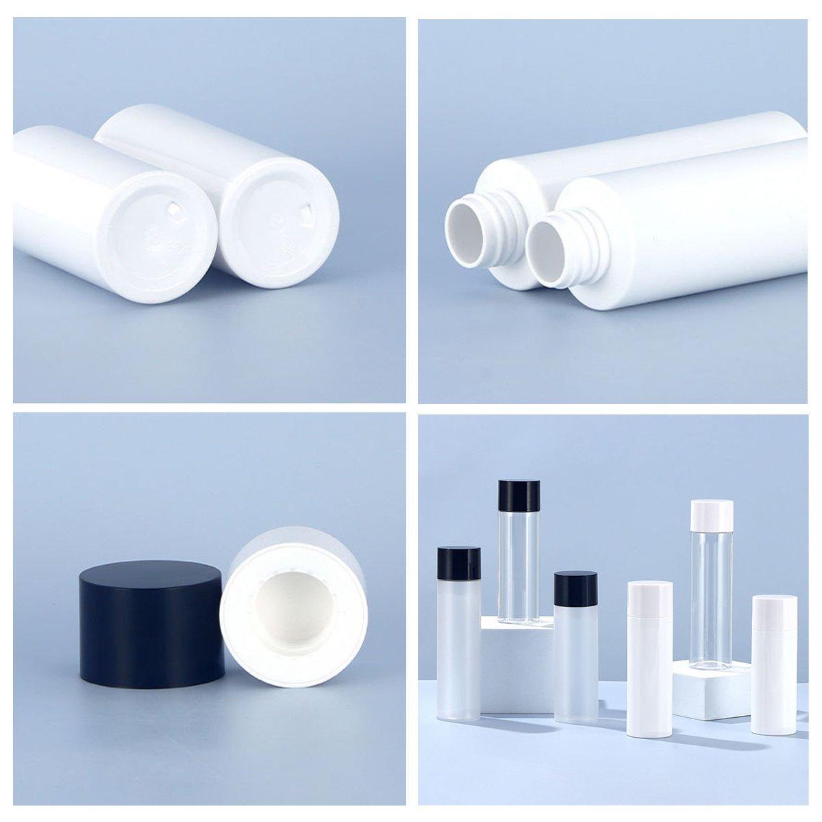 50/100/150ml Plastic Toner Lotion Bottles Refillable Travel Cosmetic Containers - Black Lid + White Bottle - 150ml
