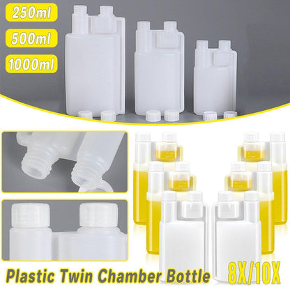 250-1000ml Plastic Twin Chamber Bottle with Tamper Evident Cap for Chemical Liquids - 10Pcs 500ml.