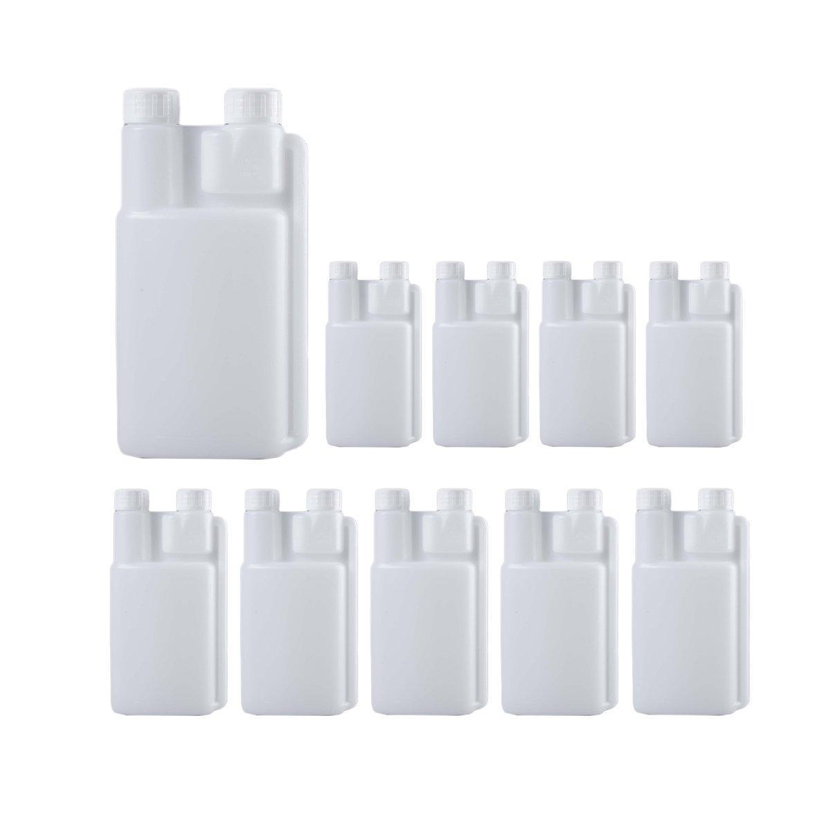 250-1000ml Plastic Twin Chamber Bottle with Tamper Evident Cap for Chemical Liquids - 10Pcs 500ml.
