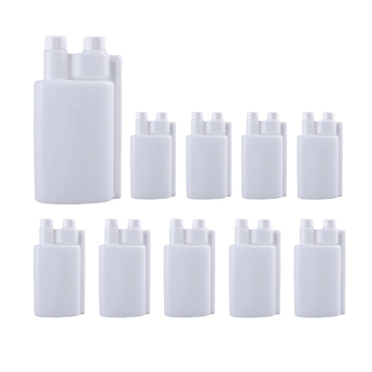 250-1000ml Plastic Twin Chamber Bottle with Tamper Evident Cap for Chemical Liquids - 10Pcs 500ml.