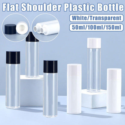 50/100/150ml Plastic Toner Lotion Bottles Refillable Travel Cosmetic Containers - Black Lid + White Bottle - 50ml