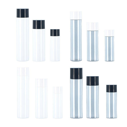 50/100/150ml Plastic Toner Lotion Bottles Refillable Travel Cosmetic Containers - Black Lid + White Bottle - 50ml