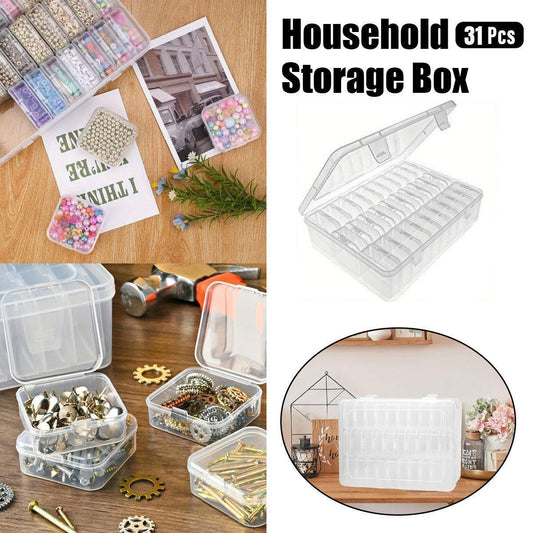 31PCS Plastic Home Storage Box Transparent Desktop Organizer Jewelry Beads Box.
