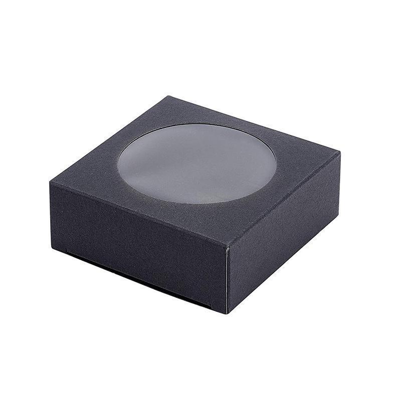 50PCS Handmade Soap Paper Box Round Window Kraft Black White Candy Biscuit Box - Black-50pcs 10*10*2.4CM.