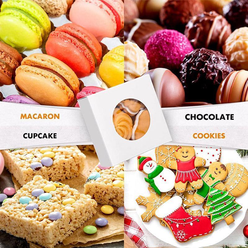 50PCS Handmade Soap Paper Box Round Window Kraft Black White Candy Biscuit Box - Black-50pcs 10*10*2.4CM.