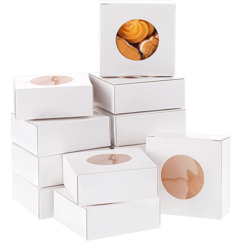 50PCS Handmade Soap Paper Box Round Window Kraft Black White Candy Biscuit Box - Khaki-50pcs 10*10*2.4CM.