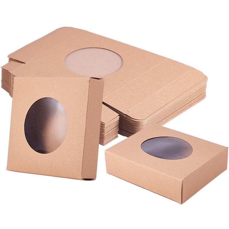 50PCS Handmade Soap Paper Box Round Window Kraft Black White Candy Biscuit Box - Khaki-50pcs 10*10*2.4CM.
