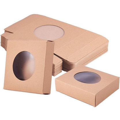 50PCS Handmade Soap Paper Box Round Window Kraft Black White Candy Biscuit Box - Khaki-50pcs 10*10*2.4CM.