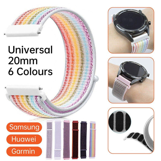 20mm Nylon Braided Sport Loop Velcro Watch Band Strap Compatible Replacement - Red-Black