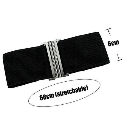 Women Elastic Waist Belt Stretch Cinch Wide Band with Metal Buckle for Dress 3Colours - White