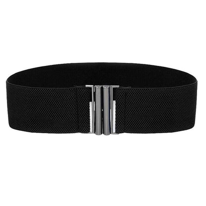 Women Elastic Waist Belt Stretch Cinch Wide Band with Metal Buckle for Dress 3Colours - White