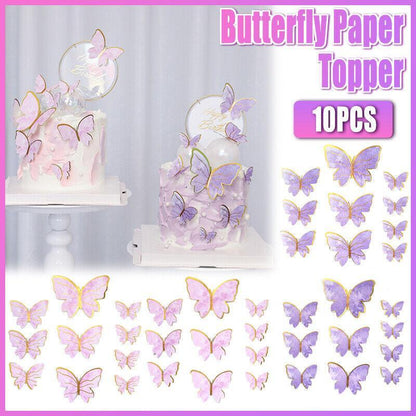 10Pcs Butterfly Paper Toppers Happy Birthday Cake & Festival Theme Decor - Purple Stripe