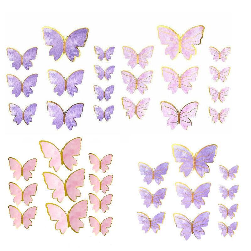 10Pcs Butterfly Paper Toppers Happy Birthday Cake & Festival Theme Decor - Purple Stripe