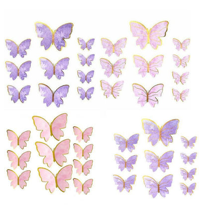 10Pcs Butterfly Paper Toppers Happy Birthday Cake & Festival Theme Decor - Purple Stripe