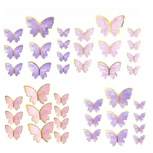 10Pcs Butterfly Paper Toppers Happy Birthday Cake & Festival Theme Decor - Purple Stripe