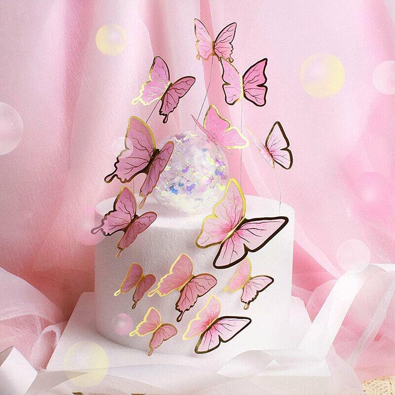 10Pcs Butterfly Paper Toppers Happy Birthday Cake & Festival Theme Decor - Purple Stripe