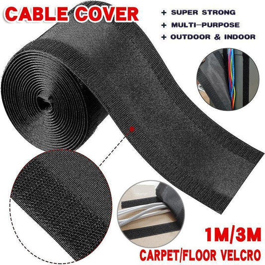 Cable Cover Nylon Sticky Wire Protector Floor Blanket Reusable Cord Tube Cover - Black-3Meter(with adhesive)-Floor.