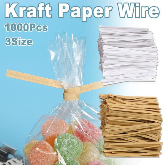 1000pcs Paper Tie Tape Wire 8/10/15cm for Baking Packing Bag Sealing Supplies - White-8cm.