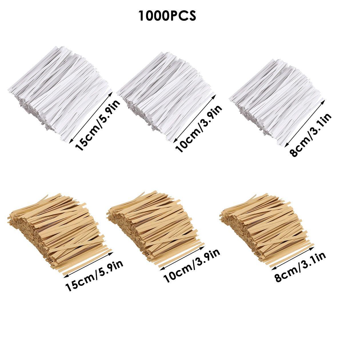 1000pcs Paper Tie Tape Wire 8/10/15cm for Baking Packing Bag Sealing Supplies - White-8cm.