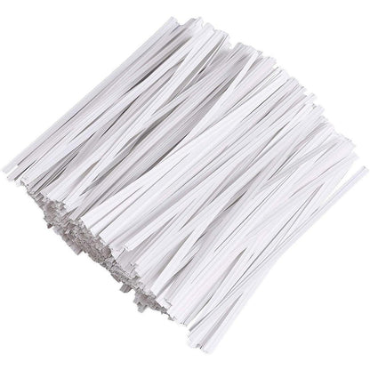 1000pcs Paper Tie Tape Wire 8/10/15cm for Baking Packing Bag Sealing Supplies - White-8cm.