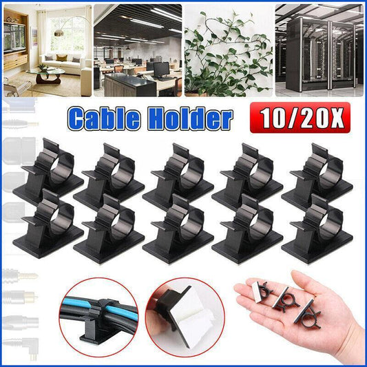 Adhesive Cord Management Cable Clips Black Wire Holder Organizer Clamp - 10PCS.