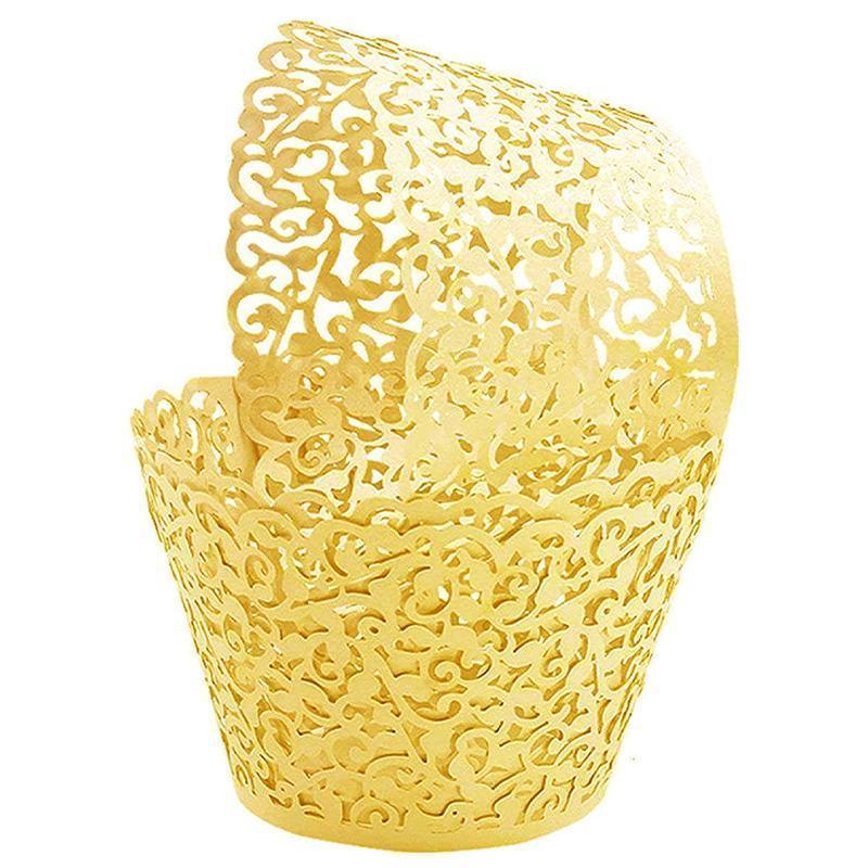25pcs Laser Cut Cupcake Wrappers Wedding Party Baking Decorations in 8 Colours - Black