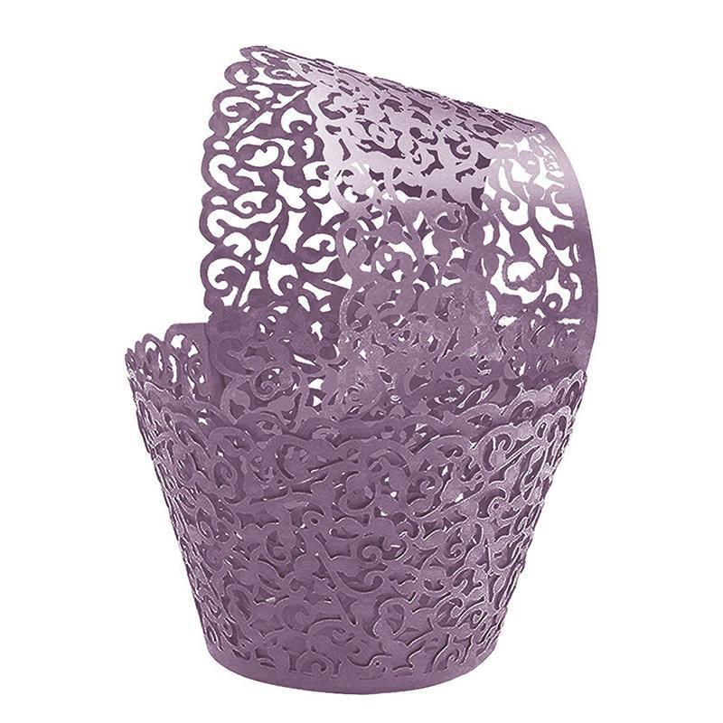 25pcs Laser Cut Cupcake Wrappers Wedding Party Baking Decorations in 8 Colours - Black