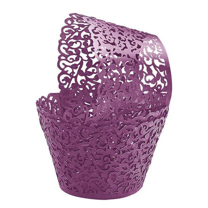 25pcs Laser Cut Cupcake Wrappers Wedding Party Baking Decorations in 8 Colours - Black
