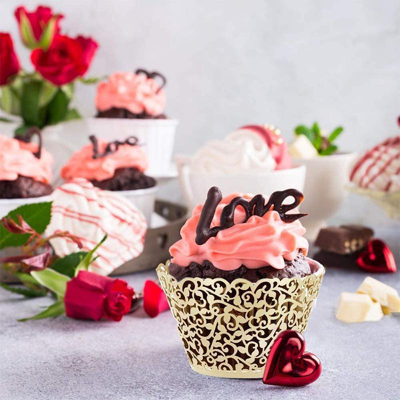 25pcs Laser Cut Cupcake Wrappers Wedding Party Baking Decorations in 8 Colours - White