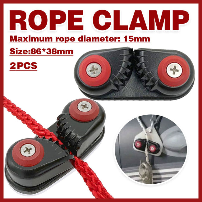 Rope Clamp Set 2PCS Aluminum Alloy Black Clip Plate Sailboat Kayak Canoe Outdoor. Hover Image
