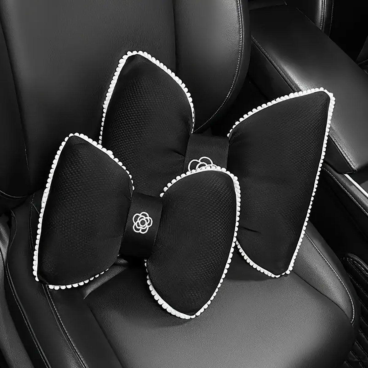 Black Bowknot Neck Pillow Plush Bow Tie Soft Plush Car Headrest Waist Support - Headrest.