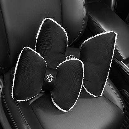 Black Bowknot Neck Pillow Plush Bow Tie Soft Plush Car Headrest Waist Support - Headrest.