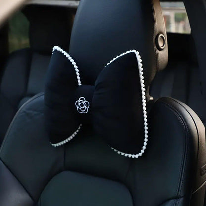 Black Bowknot Neck Pillow Plush Bow Tie Soft Plush Car Headrest Waist Support - Headrest.