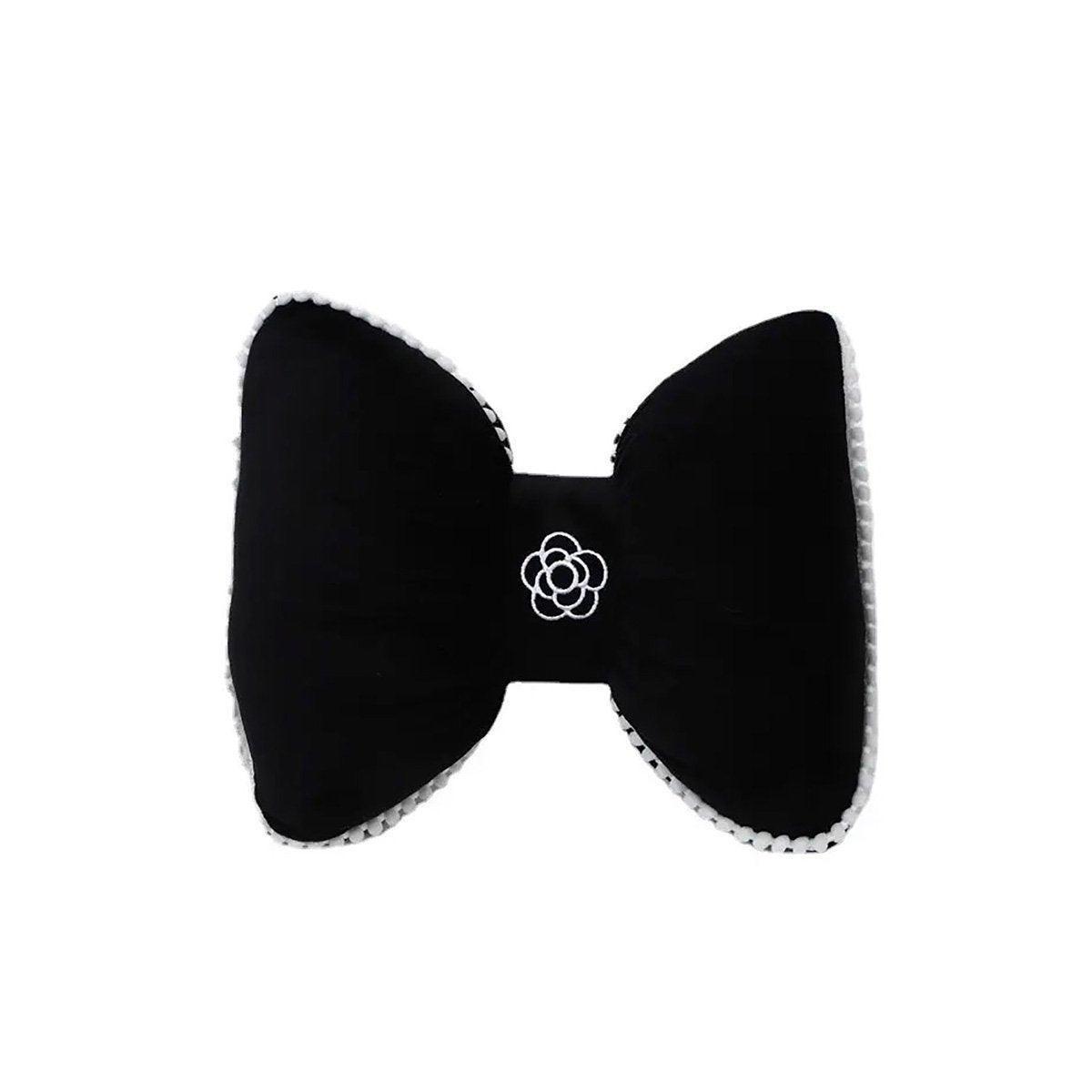 Black Bowknot Neck Pillow Plush Bow Tie Soft Plush Car Headrest Waist Support - Headrest.