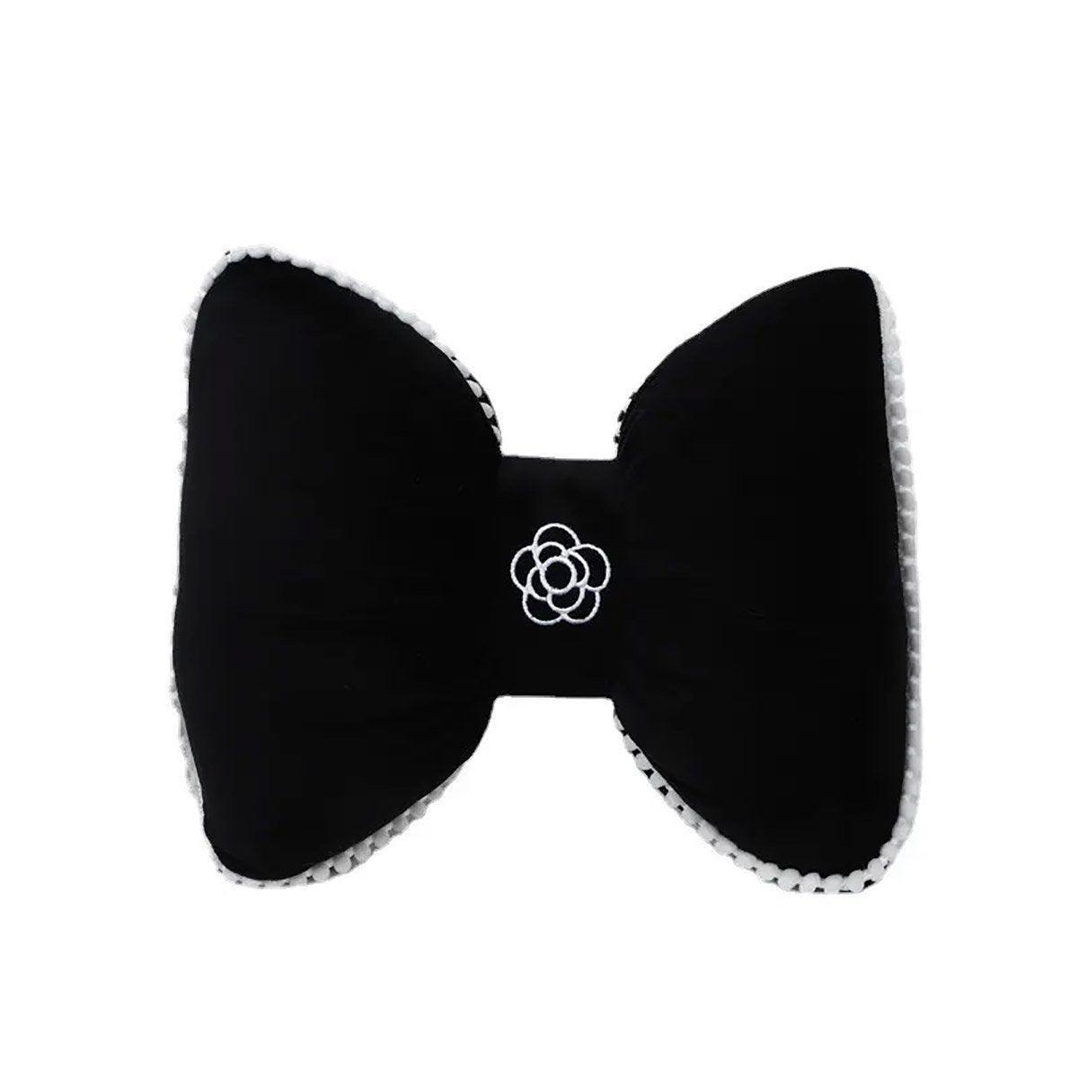 Black Bowknot Neck Pillow Plush Bow Tie Soft Plush Car Headrest Waist Support - Headrest.