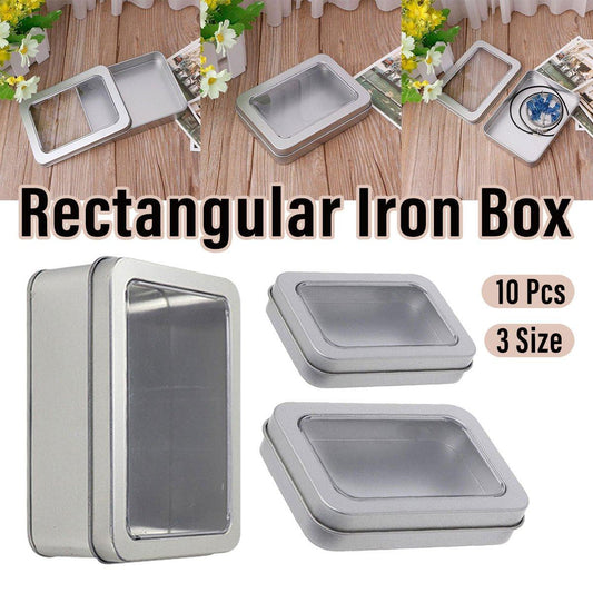 10pcs Metal Iron Box with Open Window Storage Rectangle Packaging Containers - 12.5x9x5cm.