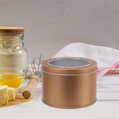 10pcs Open Window Cake Tin Box Bakery Biscuit Packaging Storage Tin Box Set - Gold