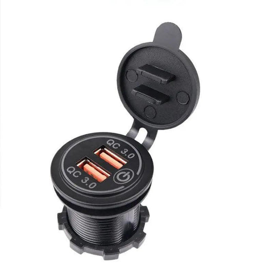 1Ã Dual USB Car Charger QC 3.0 Quick Charge 12V-24V Power Outlet - Blue.