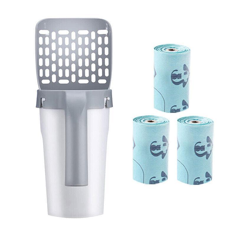 Cat Litter Scoop Integrated Detachable Shovel Holder Poop Pet Sifter Cleaning - 2 Roll Garbage Bags