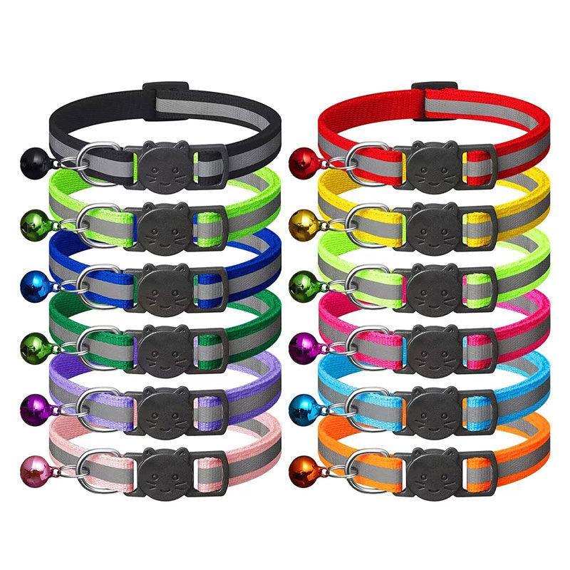 Reflective Cat Collar with Breakaway Buckle and Bell Adjustable for Small Pet Use - Shiny Green