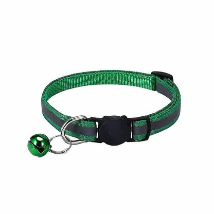 Reflective Cat Collar with Breakaway Buckle and Bell Adjustable for Small Pet Use - Shiny Green