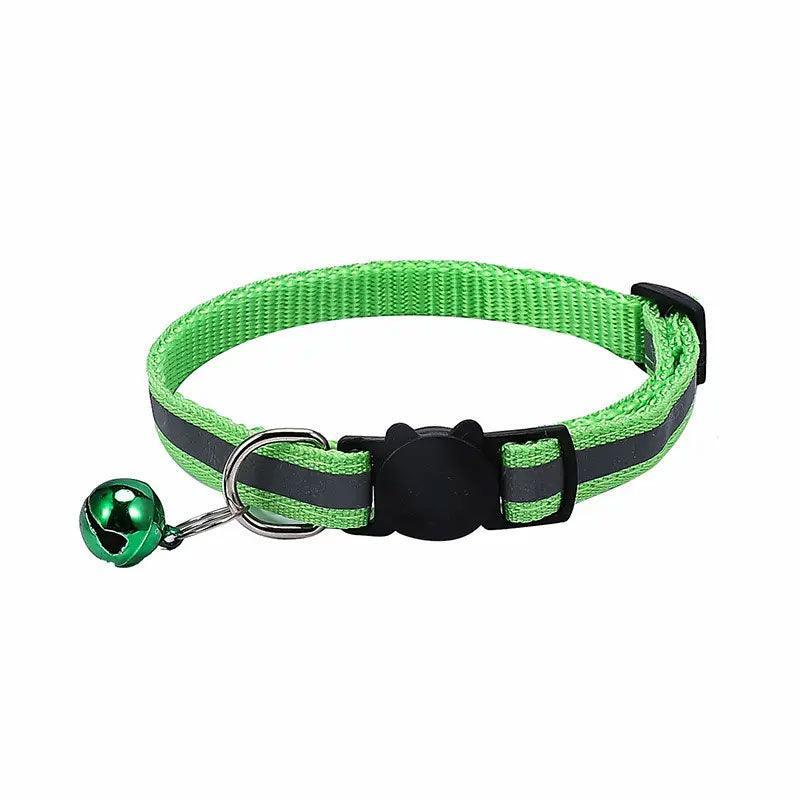 Reflective Cat Collar with Breakaway Buckle and Bell Adjustable for Small Pet Use - Shiny Green