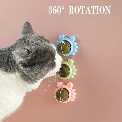 2PCS Rotatable Catnip Mint Ball Cat Treat Toys Licking Snack Cat Molar - Green