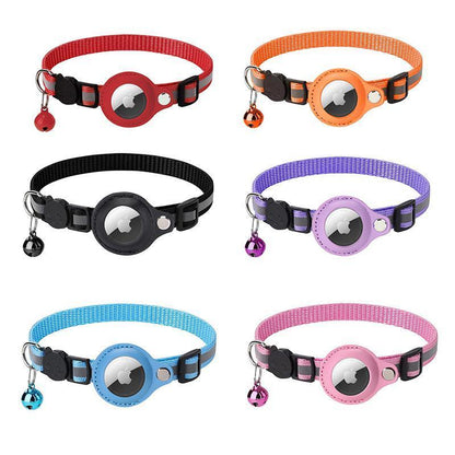 Reflective Pet Collar with Holder for AirTag Tracker – Anti-Lost Cat Dog Tag - Red