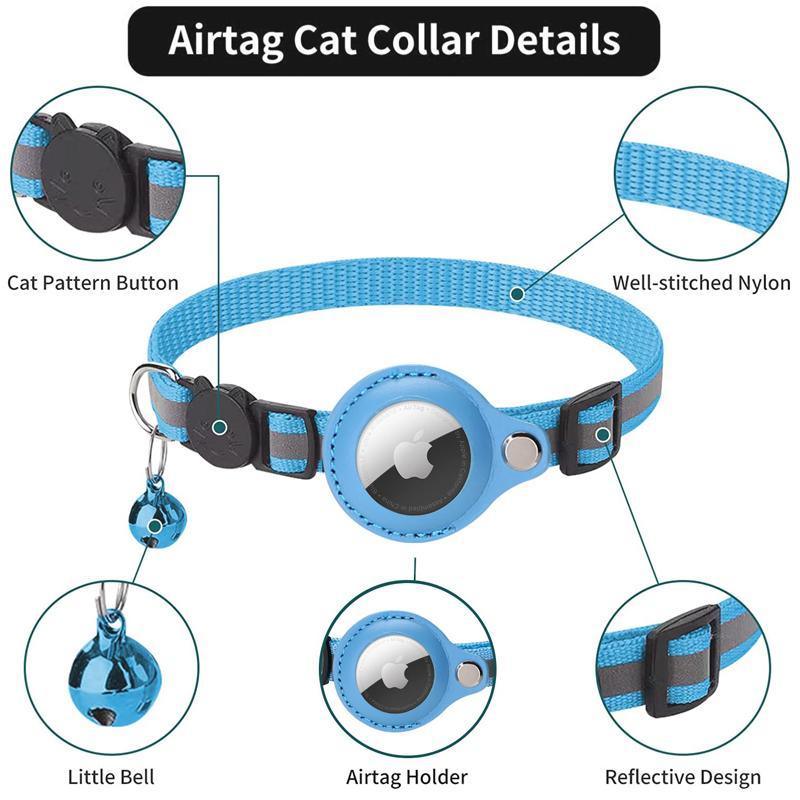 Reflective Pet Collar with Holder for AirTag Tracker – Anti-Lost Cat Dog Tag - Red