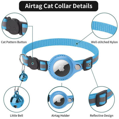 Reflective Pet Collar with Holder for AirTag Tracker – Anti-Lost Cat Dog Tag - Red