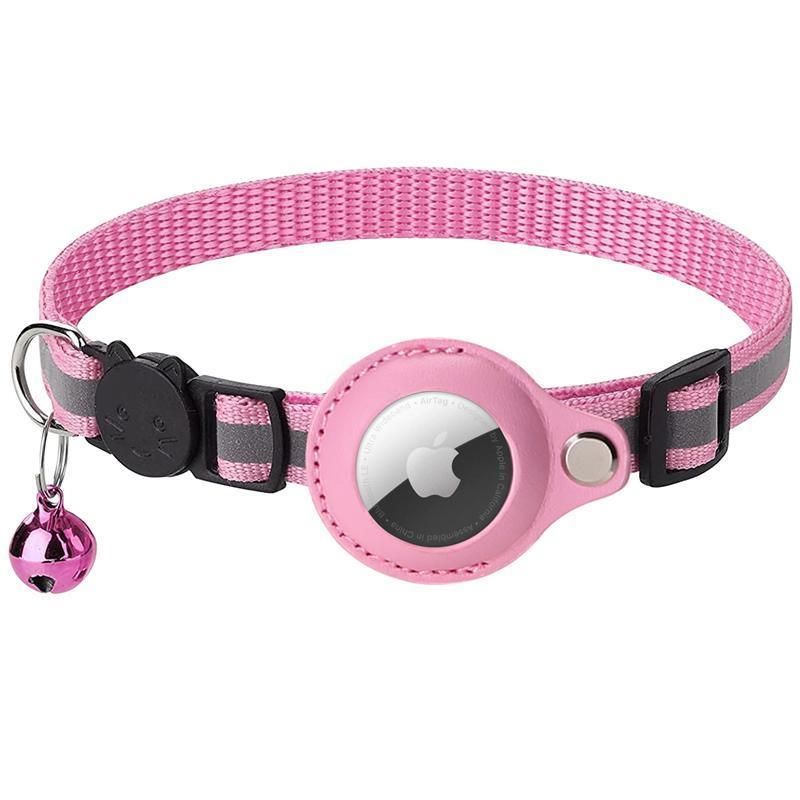 Reflective Pet Collar with Holder for AirTag Tracker – Anti-Lost Cat Dog Tag - Red