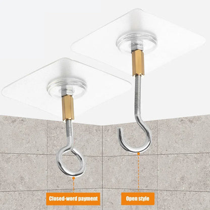 12 PCS Heavy Duty Self Adhesive Hooks Stainless Steel Ceiling Hooks for Home - Open