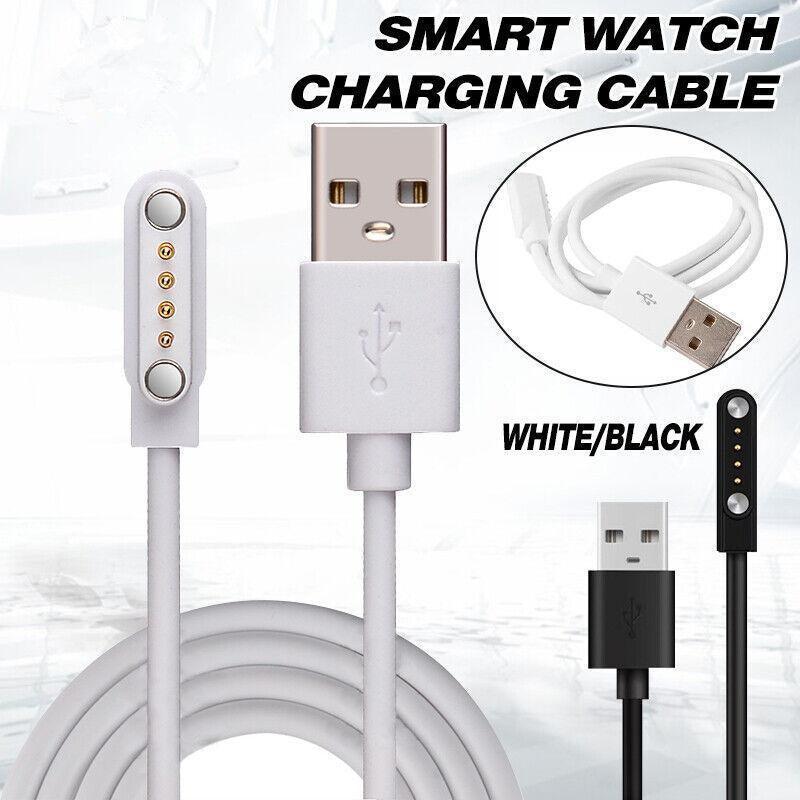 Universal Smart Watch Bracelet Charging Cable 4-Pin 2.54 Snap-on Charger Cords - White.